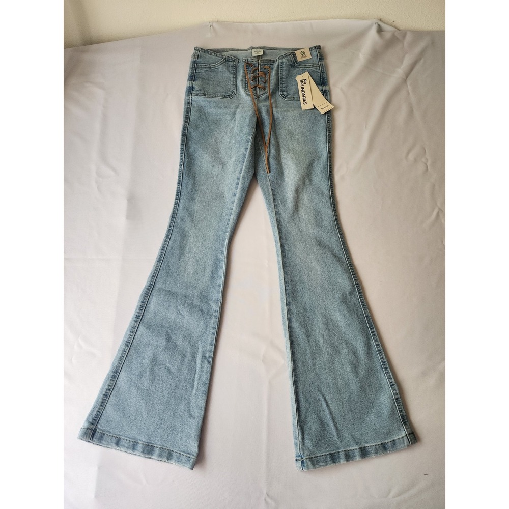 No Boundaries Womens Lace Up Flare Jeans Light Wash Blue XS 0-2 NB26HQ262173